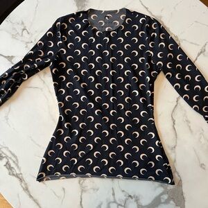 Marine Serre Black and White Crescent Moon Long Sleeve Blouse
